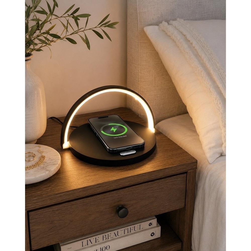 LED Desk Lamp Wireless Charger 10W USB Touch Night Light Black Modern